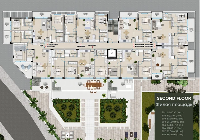 Park Residences — Δεύτερος όροφος: Αναλυτική κάτοψη